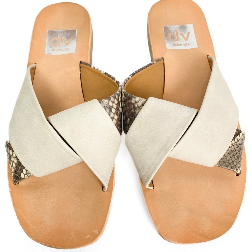 Dolce Vida Ivory Snakeskin Two‎ Tone Slide Sandal - Size 6 - Picture 6 of 13